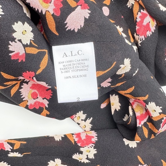 A.L.C. Black/Pink‎ Floral Silk Carla Wrap Top - Size 2 - Picture 6 of 7